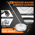 14" Pressure Washer Surface Cleaner, Stainless Steel Power Pressure Washer Attachment for Concrete, Patio, Driveway, Deck Cleaning, 2 Extension Wand Accessories, 1/4" Quick Connect, 4000 PSI