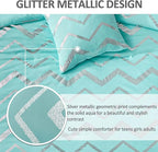 Aqua Comforter Set Queen Size Metallic Teal and Silver Bedding Set, 4 Piece Lightweight Microfiber Bed Set for Teen Girls Women (2 Pillow Shams + 1 Decorative Pillow Sham)