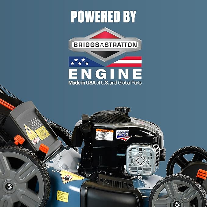 SENIX LSPG-M7 21'' Gas Push Lawn Mower, with 140 cc 4-Cycle Briggs & Stratton Engine, 3-in-1 Bagging, Mulching, and Side Discharge, 6-Position Dual Lever Height Adjustment, 16 Gallon Grass Bag