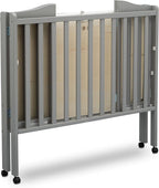 Delta Children Folding Portable Mini Baby Crib with 1.5-inch Mattress - Greenguard Gold Certified, Grey