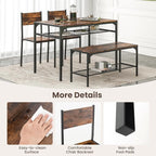 Giantex Dining Table Set for 4, Kitchen Table with Chairs & Bench, Storage Racks, Metal Frame, 4-Piece Space-Saving Dinette Set for Dining Room, Breakfast Nook, Small Space, Apartment,Rustic Brown