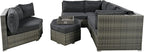 Patio 7-Piece Set, Half-Moon Curved Sectional Sofa Outdoor Rattan Furniture with Ottoman and No-Slip Cushions for Balcony, Porch, Garden, Zc-Grey