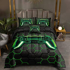 6 Pieces Gaming Bedding Set for Boys Gamer Comforter Set Queen Size,Video Game Comforter for Kids Adult 3D Gaming Geometric Microfiber Bedding Sets 6 Pieces Bed in A Bag Sets H50021,Queen