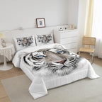 Erosebridal Boys Tiger Comforter Set Queen Size, Wild Animal Print Down Comforter for Boys Girls Teens Adult Bedroom, Grey Tiger Skin Duvet Insert Black White Stripe Bedding Comforters for Bedroom