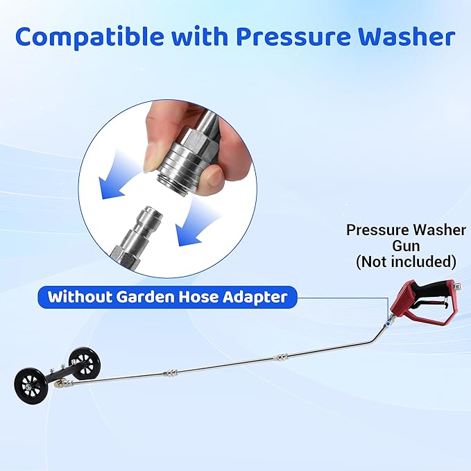 Tool Daily Undercarriage Pressure Washer Attachment 16 Inch, Dual-Function Undercarriage Cleaner for Power Washer and Garden Hose, Under Car Wash Water Broom with 3 Pieces Extension Wand, 4000 PSI