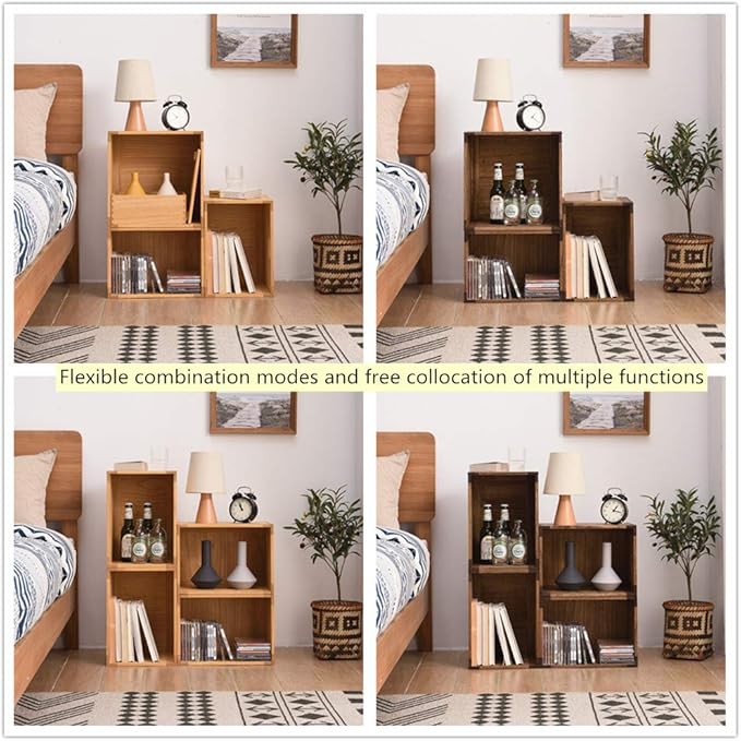 KIRIGEN Stackable Wood Storage Cube/Basket/Bins Organizer for Home Books Clothes Toy Modular Open Cubby Storage System - Office Cubical Bookcase Closet Shelves C26-DBR