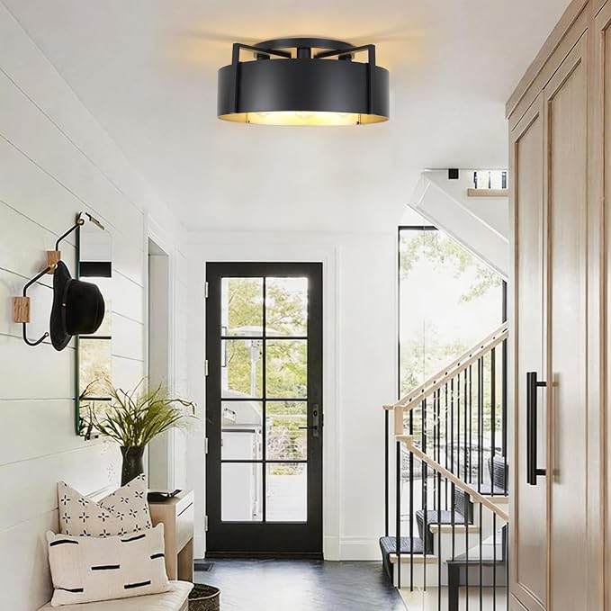 20'' Black Semi Flush Mount Ceiling Light, Modern Farmhouse Hallway Entryway Light Fixtures, 4-Light Rustic Foyer Lighting Fixtures Ceiling Lights for Kitchen Island Bedroom Dining Room