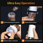 2Pack Electric Salt and Pepper Grinder Set USB Rechargeable with Warm LED Light, Adjustable Coarseness Lidaop Large Capacity Automatic Salt Pepper Mill Grinder for Kitchen, Restaurant, Outdoor, White