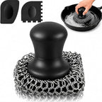 Cast Iron Scrubber and Scraper | 316 Chainmail Scrubber for Cast Iron Pan | Chain Mail Scrubber for Cast Iron Skillet Cleaner | Dishes Pots Wok Griddle Grill | Dish Scouring Pad Dishwasher Safe, Black1