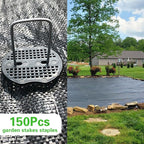 Bakulyor 150Pcs Landscape Staples + 150Pcs Gasket, 6 Inch Garden Stakes Staples 11 Gauge U Shaped Galvanized Lawn Landscape Pins, Heavy Duty Yard Ground Pin for Weed Barrier Sod Fabric Decorations