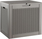 NUNU LAB 30 Gallon Waterproof Resin Deck Box, Lockable Outdoor & Indoor Storage Bench for Patio Cushions, Garden Tools, Pool Accessories & Package Deliveries – Grey