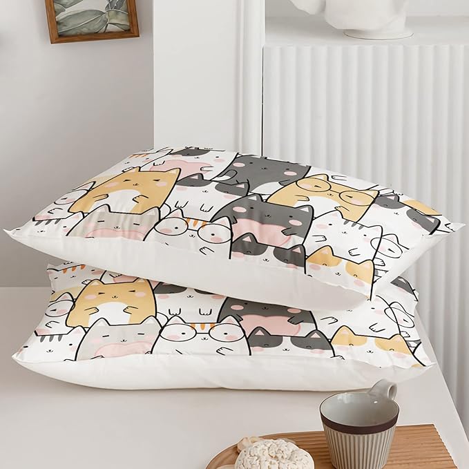 Kawaii Cat Comforter King Size,Cats Comforter Set for Kids Teens Girls Boys,3Pcs Bedding Set Printed Comforter with 2 Pillowcases,Down Alternative,Soft and Lightweight，King Size