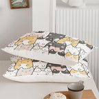 Kawaii Cat Comforter Full Size,Cats Comforter Set for Kids Teens Girls Boys,3Pcs Bedding Set Printed Comforter with 2 Pillowcases,Down Alternative,Soft and Lightweight，Full Size