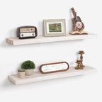 Axeman Floating Shelves for Wall - 32''W x 8'' D Rustic Solid Elm Wood Shelves for Storage, Wall Mounted Display Shelving with Invisible Heavy-Duty Metal Bracket (White Wash, 2PCs)