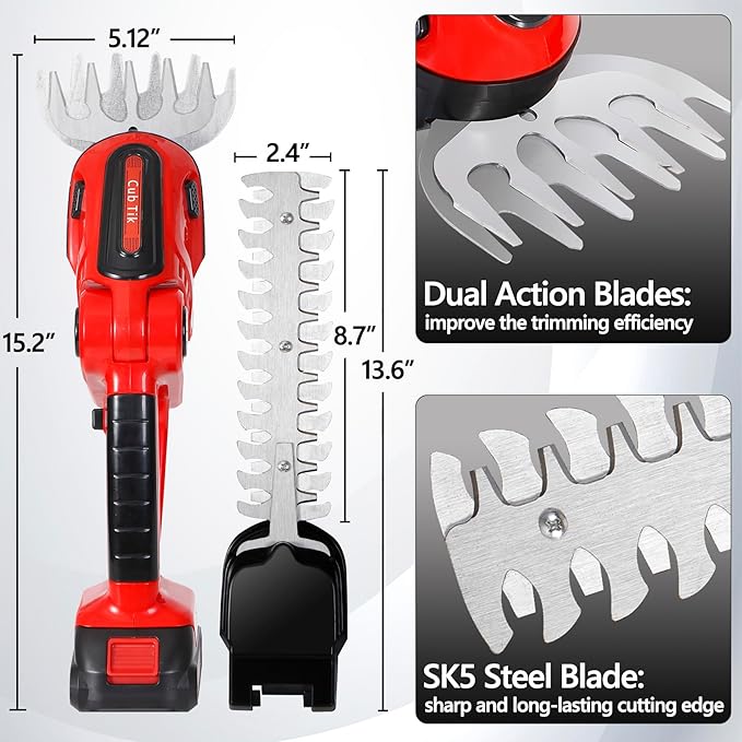 Hedge Trimmer Cordless 2 in 1 Handheld Grass Shears Mini Shrubbery Grass Cutter Electric Brush with Battery and Charger (Mordern)