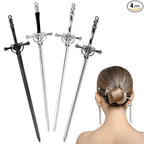 Qianyu 4 Pcs Ancient Style Sword Hair Chopstick Chinese Style Hair Stick for Bun Hair Long Hair Classic Vintage Ancient Sword Shape Hair Stick Women Girl Decorative Accessories (Style 3)