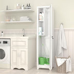 GREATMEET Slim Broom Closet Storage Cabinet, Narrow Utility Closet, 65" Metal Cleaning Supply Storage with Lock and Door,Utility Cabinets for Brooms and Mops for Laundry Room, White