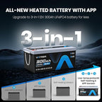 12V 300AH Bluetooth LiFePO4 Lithium Battery with Self-Heating, Built-in 200A BMS, Supports Low Temp Charging(-4°F), 5000+ Cycles, Max 2560W Power, Perfect for RV/Camper and Off-Grid Applications, etc.