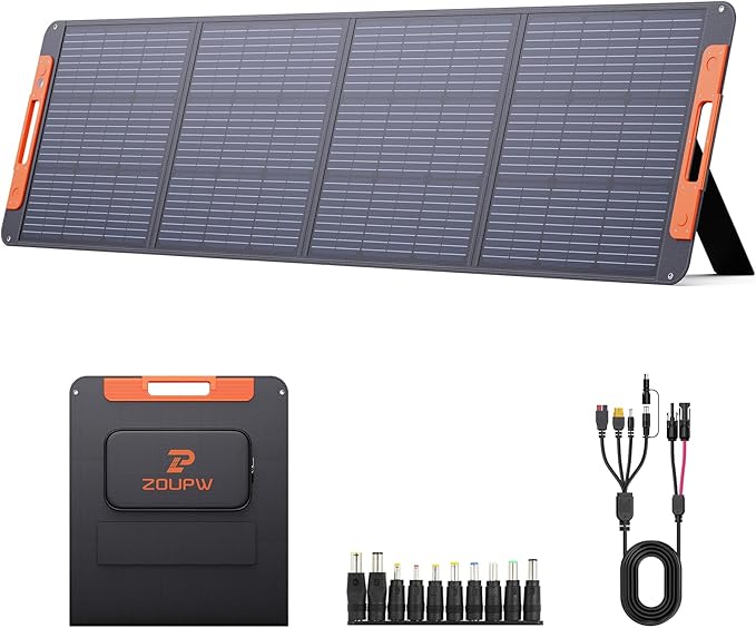 Upgraded 200 Watt Portable Solar Panel with Solar Angle Guide,20V Foldable Solar Charger for Power Station,23.5% High Efficiency IP67 Waterproof 4 Adjustable Kickstands for Camping RV Hurricane