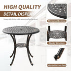Cast Aluminum Patio Dining Set, Outdoor Bistro Set, 31.5"" Round Patio Table with Umbrella Hole, 2 Patio Chairs for Yard Porch Garden Balcony, Bronze 4