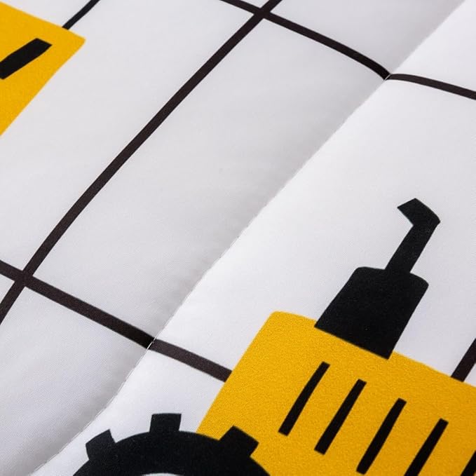 Feelyou Construction Truck Comforter Set Queen Size Kids Machinery Truck Excavators Vehicles Comforter for Boys Teens Cartoon Tractor Bedding Set Excavator Tractor Plaid Grid White Duvet Set Quilt Set