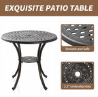 Cast Aluminum Patio Dining Set, Outdoor Bistro Set, 31.5"" Round Patio Table with Umbrella Hole, 2 Patio Chairs for Yard Porch Garden Balcony, Bronze 4