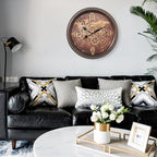 CLXEAST 24 Inch Large Wall Clock with Moving Gears, Industrial Clocks with World Map Dial, Oversized Cool Wall Clock for Living Room Decor,Oil Rubbed Bronze Brown