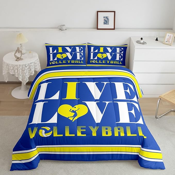 Feelyou Kids Volleyball Comforter Set Queen Size Sports Game Bedding Set for Boys Girls Teens Bedroom Decor Volleyball Player Comforter Women Men Sports Theme Duvet Set with 2 Pillow Case