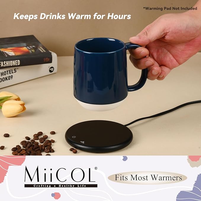 Miicol Ceramic Coffee Mug, 16 oz Large Coffee Cup, Tea Mug with Handle, Flat Bottom Mug for Men, Women, Office, Microwave and Dishwasher Safe, Multi-Color, Deep Ocean Blue