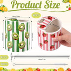 4 Pack Fruit Ceramic Coffee Mug with Sip Hole 10 Oz Espresso Cup with Straws Retro Hand Painted Fruit Porcelain Coffee Tea Cup Cappuccino Latte Mug for Kitchen Dining Travel