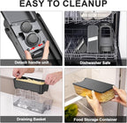 SupMaKin 8 IN 1 Upgraded Safe Mandoline Slicer,Multi Vegetable Chopper,Potato Slicer, Onion Chopper with Drain Basket Storage Container, Cheese Grater Kitchen Chopping Artifact (Black)