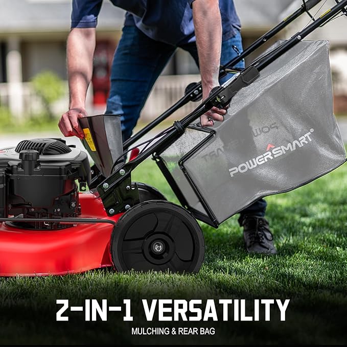 PowerSmart Self Propelled Gas Lawn Mower 21-Inch with Briggs and Stratton E550 140cc Engine 2-in-1 Mulch and Bagger B8721S1