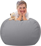 Aubliss Stuffed Animal Storage Bean Bag Chair Cover (No Beans)，Stuff and Sit Storage Bean Bag for Kids Toy Storage，Medium 32"-Canvas Solid Grey
