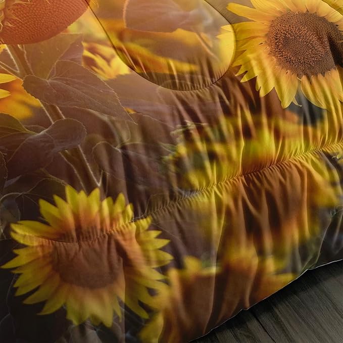 Horse Comforter Twin Size,Sunflower Horse Comforter Set for Kids Teens Girls Boys,3Pcs Bedding Set Printed Comforter with 2 Pillowcases,Soft and Lightweight，Twin Size