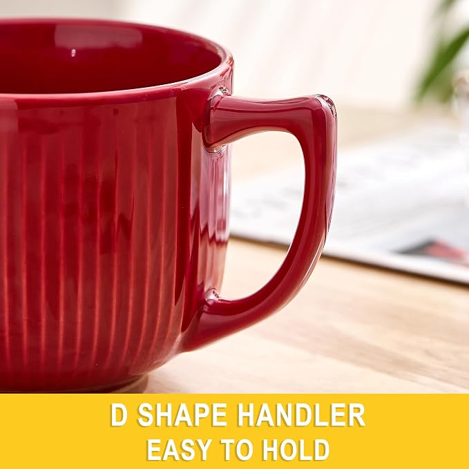 Ceramic Soup Bowl with Handle, 32oz Extra Large Mug Set of 2 | Large Soup Bowl for Ramen, Oatmeal, Cereal, Breakfast,Coffee, Porcelain Bowls with Handles, Dishwasher Safe, Holiday Gifts