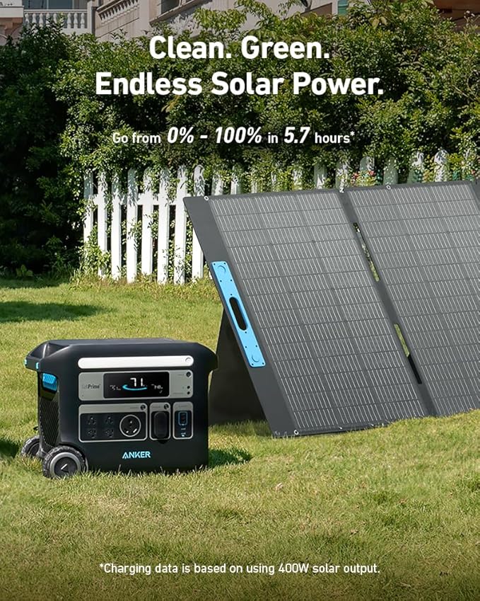 Anker SOLIX F2000 Solar Generator, 2048Wh Portable Power Station with LiFePO4 Batteries and 400W Solar Panel, GaNPrime Technology, 4 AC Outlets Up to 2400W for Home, Power Outages, Camping, and RVs