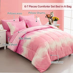 Dinjoy Girls Comforter Set Queen Size Colorful Rainbow Ombre Pink Bedding Set Gradient Soft Lightweight 7 Pieces Bed in A Bag for Kids Teen Women(1 Comforter, 1 Flat Sheet, 1 Fitted Sheet)