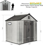 Domi 8x8FT Resin Outdoor Storage Shed with Lockable Door, Waterproof Outside Sheds with Windows & Vents, Heavy-Duty Plastic Tool Storage Shed for Patio Furniture, Lawn Mower, Bike