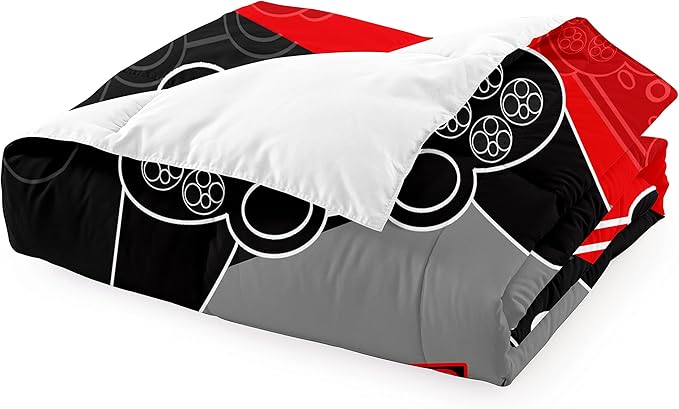 Gaming Bedding Sets for Boys Bedroom Video Gamer Comforter Set Full Size Black Red Game Controller Beddings for Kids Teens 1 Comforter and 2 Pillowcases