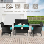 FDW Patio Furniture Set 4 Pieces Outdoor Rattan Chair Wicker Sofa Garden Conversation Bistro Sets for Yard,Pool or Backyard,Blue Cushions