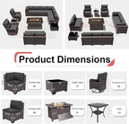 Patio Furniture Sectional Sofa Set 13-Pieces PE Rattan Swivel Rocking Chairs Patio Conversation Set w/43in Gas Fire Pit Table, Outdoor Furniture with 55000 BTU Propane Fire Pit, Grey
