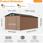 8x15 FT Metal Outdoor Storage Shed, Dual Doors with Lockable Bolts, Large Garden Shed for Yard Tools, Bike, Generator, Waterproof Galvanized Steel Panel with Vent & Sloping Roof(Brown)