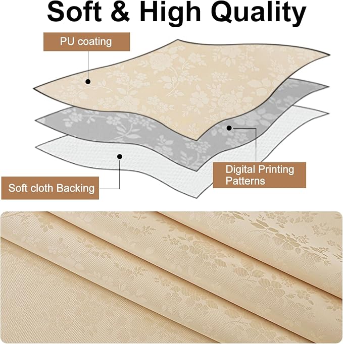 Smiry Rectangle Waterproof Heavy Duty Vinyl Tablecloths, 60 x 120 Inch | Wipeable Washable Floral Embossed Table Cover for Kitchen and Dining Room, Indoor & Outdoor Use, Beige