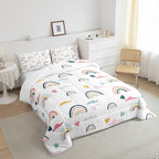 Erosebridal Kids Rainbow Bedding Set, Girly Love Heart Comforter Set Twin Size Cartoon Rainbow Cloud Duvet Sets for Girls Boys Women Bedroom Decor, Soft Microfiber Down Comforter 2 Pieces,Colorful