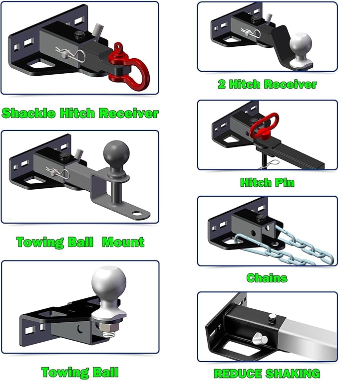 Universal Mower Trailer Hitch with 2in Receiver, Zero Turn Lawn Mower Tow Hitch Receiver for UTV Tractor Golf Cart,6mm Thickened Heavy-Duty Trailer Hitch Receivers with Chain Slot Pin Hole
