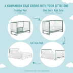 Arlo 5-in-1 Convertible Crib in Jungle Green, JPMA Certified, 3 Mattress Height Settings, Non-Toxic Finish, Made of Sustainable and Sturdy Pinewood