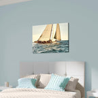 ARTISTIC PATH Coastal Nautical Canvas Wall Art - Ocean Sailboat Artwork Seascape Sailing Prints Wave Boat Picture Sunset Marine Painting for Living Room