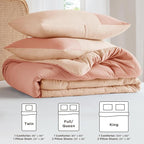 Pink Twin Comforter Set - Modern Soft Farmhouse Bedding for Teen Girls, Kids Colorblock Pattern Bed Sets for All Season, 2 Pieces includes 1 Comforter, 1 Sham (66"x 90")