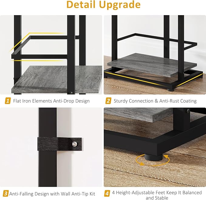 Bookshelf 5-Tier Book shelf - Narrow Wood Bookcase Tall Corner Book Shelves Storage Organizer Display Book Rack for Living Room Bedroom Office Home Grey