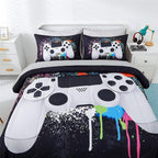 KAKKI 4 Piece Boys Twin Gamer Comforter Set with Sheets, 3D Colorful Video Game Controller Comforter for Kids Teen, All Season Soft Microfiber Gaming Bedding Set(White,Twin)